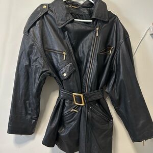 Danier Black Leather Jacket with Gold Accents